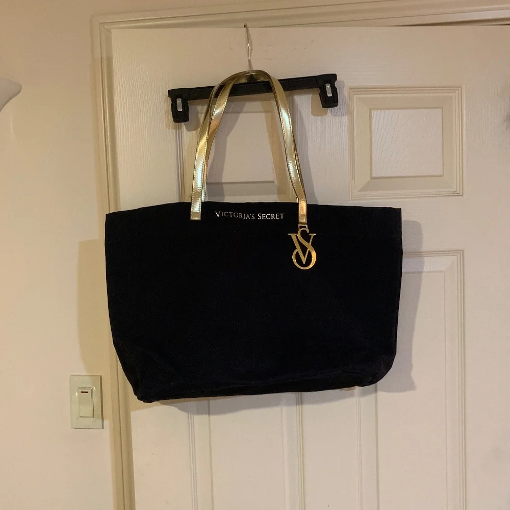 Victoria’sSecret Black/Gold Canvas Tote Bag